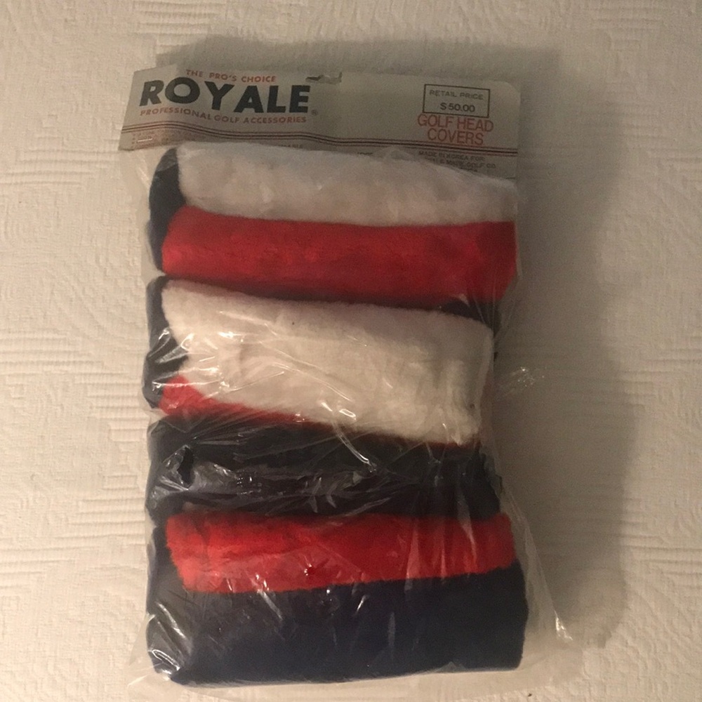 Vintage New Royal Fuzzy Red White & Blue Golf Club Head Covers Set July 4th